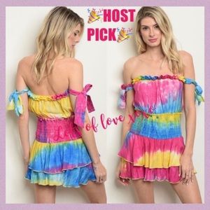 TIE DYE MULTI COLOR RUFFLED SHORT ROMPER